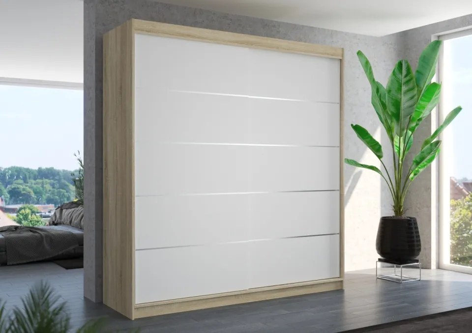 Dulap cu usi glisante Esteva 200x215 cm, 11 Rafturi + Bara pentru Umerase, ADRK Furniture (Culoare: Casmir)