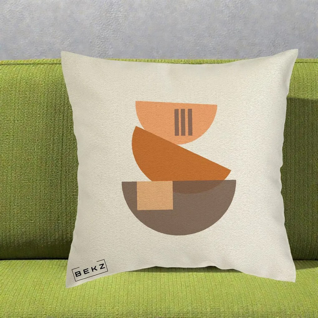 Perna Decorativa Geometric Bauhaus Boluri Portocaliu, 40x40 cm, Ecru, Husa Detasabila, Perna Inclusa, BEKZ®