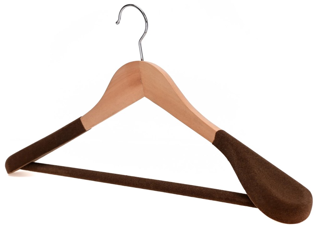 Umeraș Antialunecare din Lemn cu Carlig Metalic si Bara pentru Pantaloni, Prestige Hold, UnicUtil, 45 x 5.5 x 22.5 cm, Natur, UUUM61