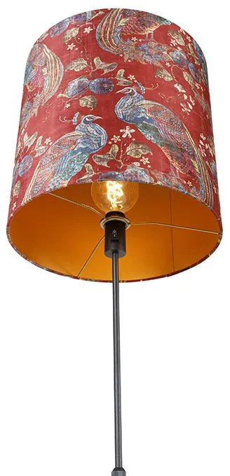 Lampă de podea cu abajur negru cu design de păun roșu 40 cm - Parte