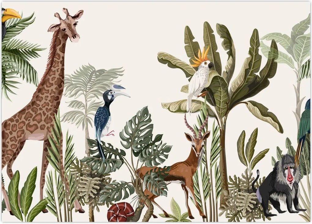 Tablou - Jungla plină de animale (70x50 cm)
