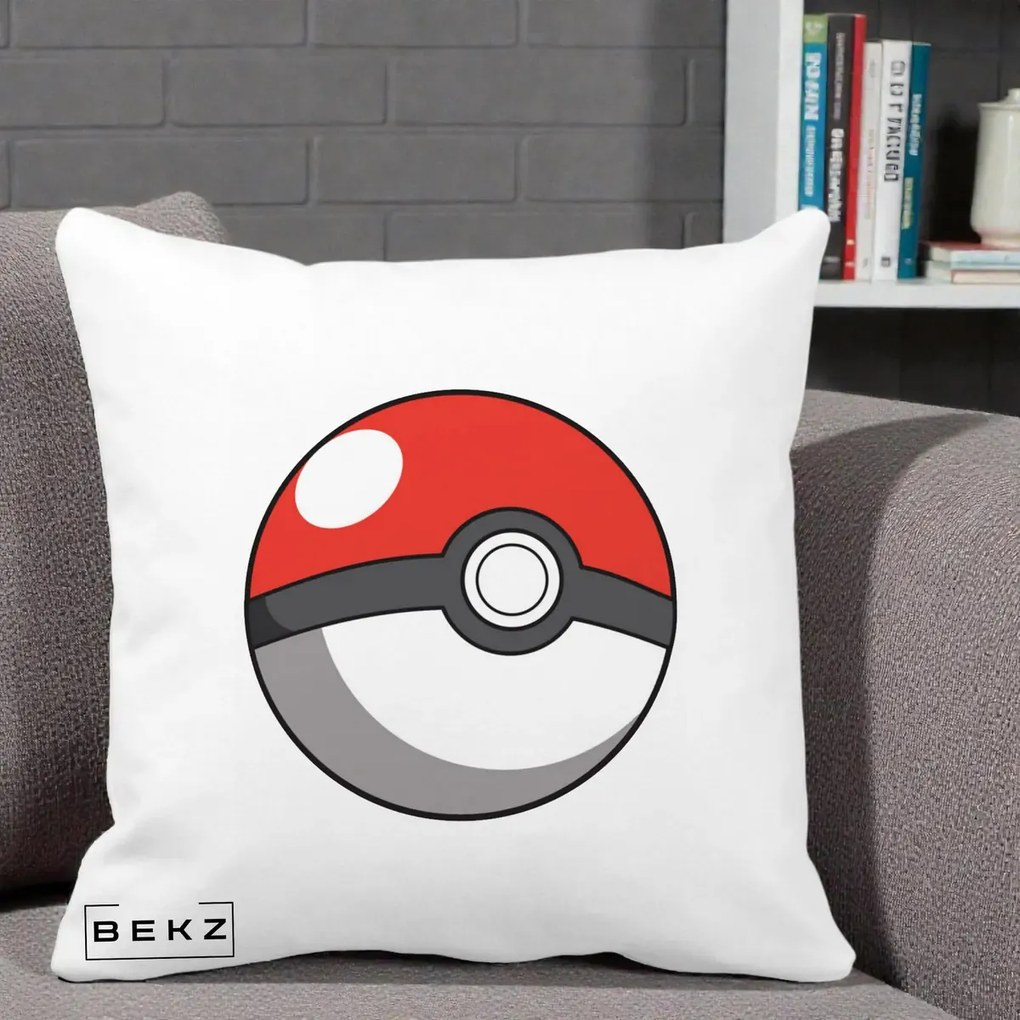 Perna Personalizata Pokeball Rosie, 40x40 cm, Alba Mata, Husa Detasabila, Perna Inclusa, BEKZ®