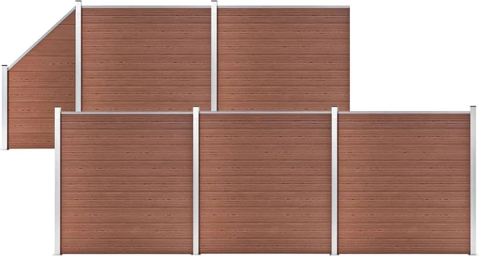 vidaXL Set panouri gard, 5 pătrate + 1 oblic, maro, 965 x 186 cm, WPC