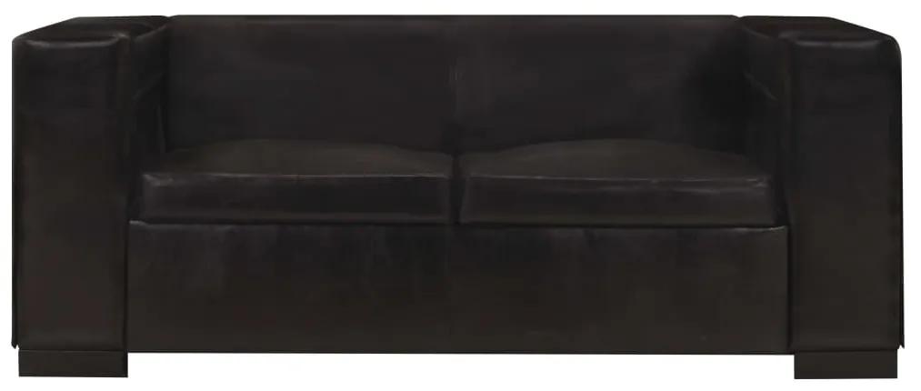 325119 vidaXL Canapea cu 2 locuri, negru, piele naturală