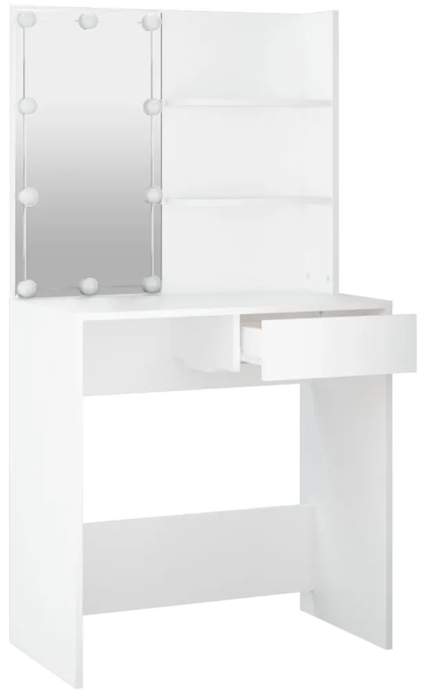 Masă de toaletă cu led, alb, 74,5x40x141 cm
