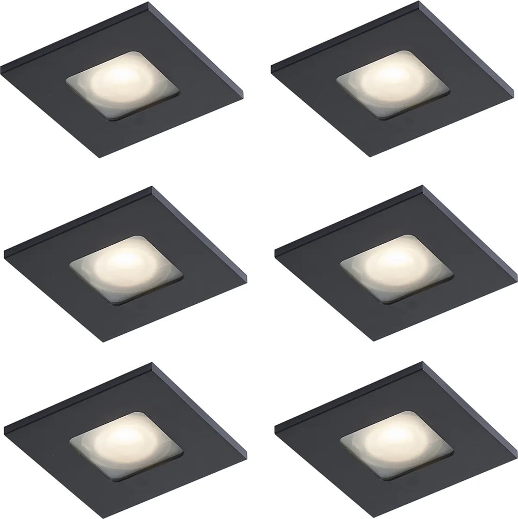 Set de 6 spoturi încastrate moderne negre, rotative și înclinabile IP44 - Qure