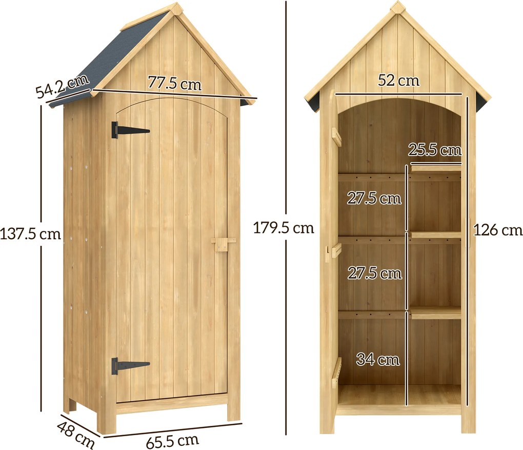 Outsunny Magazie de Scule, casuta de Gradina,  sopron din Lemn, Impermeabila cu Usi si Rafturi 77.5x54.2x179.5cm | Aosom Romania