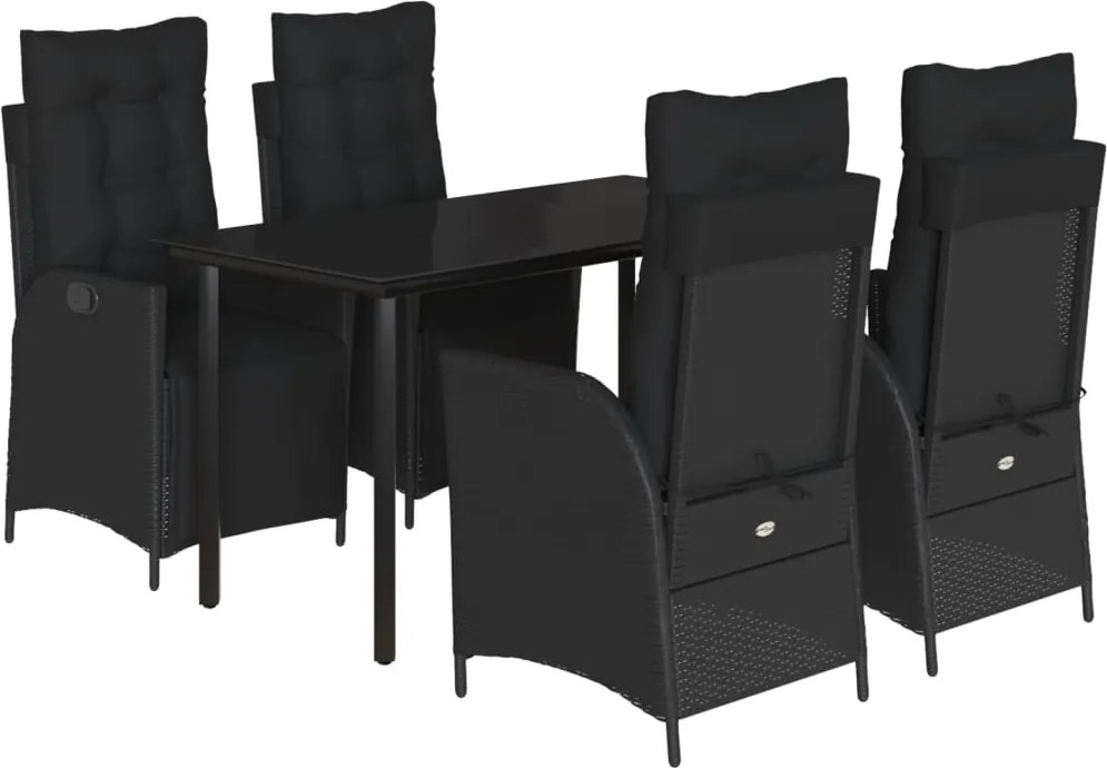vidaXL Set mobilier de grădină cu perne, 5 piese, negru, poliratan