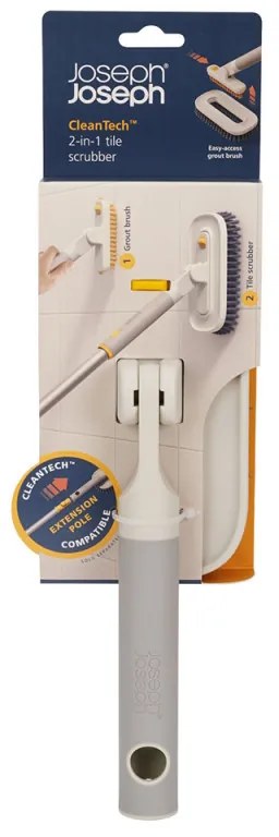 Perie pentru faianta si gresie Joseph Joseph CleanTech 6500022, 31 cm, Orificiu de agatat, Gri/Galben