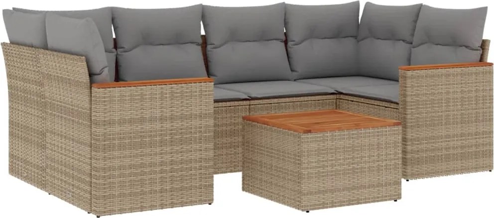vidaXL Set canapele de grădină, 7 piese, cu perne, bej, poliratan