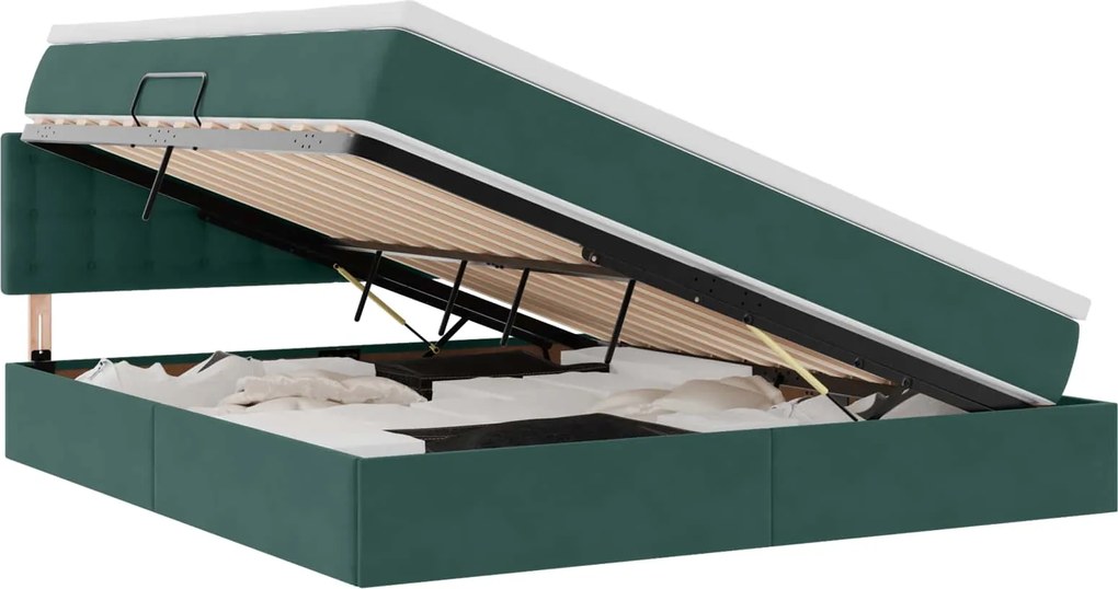 vidaXL Pat cu storage cu saltea Verde închis 180 x 200 cm Catifea