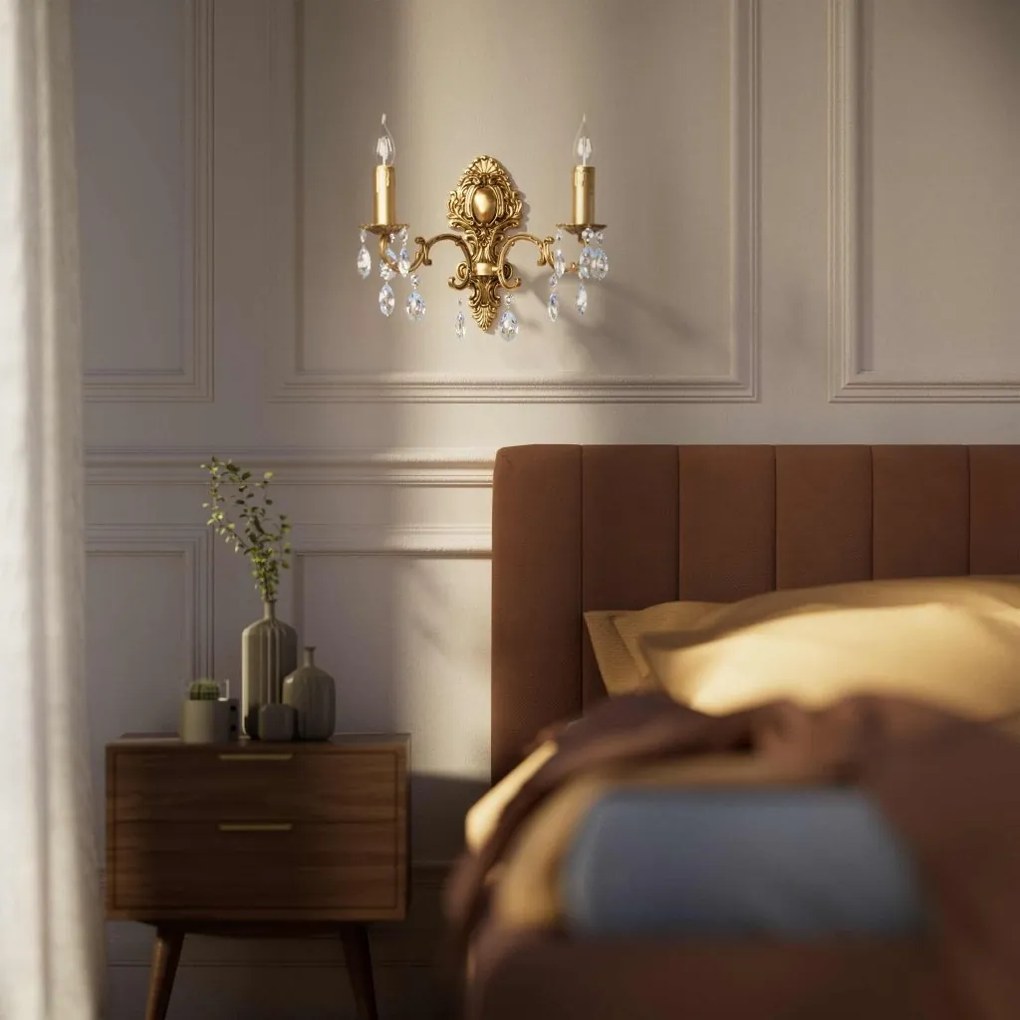 Aplica de perete 2 brate din alama si cristal Venezia