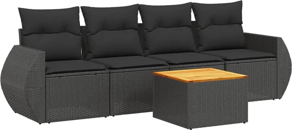 vidaXL Set mobilier de grădină cu perne, 5 piese, negru, poliratan