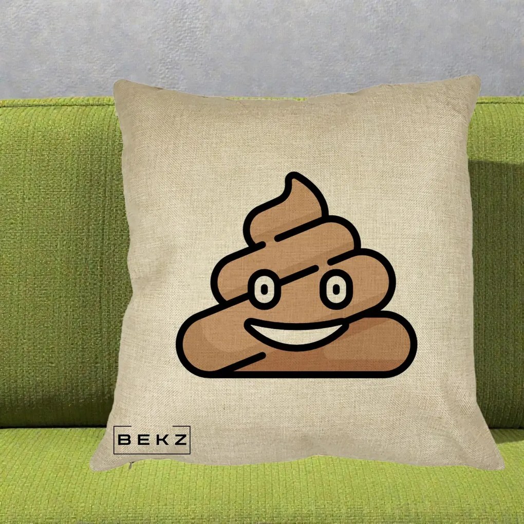 Perna Decorativa Emoji Poop Funny, 40x40 cm, Crem, Husa Detasabila, Perna Inclusa, BEKZ®