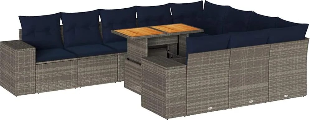 vidaXL Set canapele de grădină cu perne, 11 piese, gri, poliratan