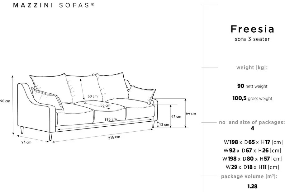 Canapea extensibilă cu 3 locuri și spațiu de depozitare Mazzini Sofas Freesia, verde
