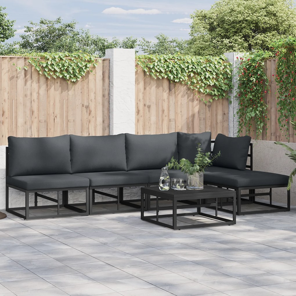 vidaXL Set de canapele pentru grădină cu pernă 6 pcs Negru Aluminiu