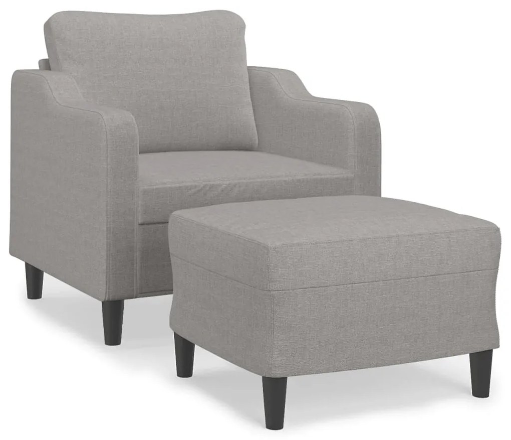 3153503 vidaXL Fotoliu canapea cu taburet, gri deschis, 60 cm, textil