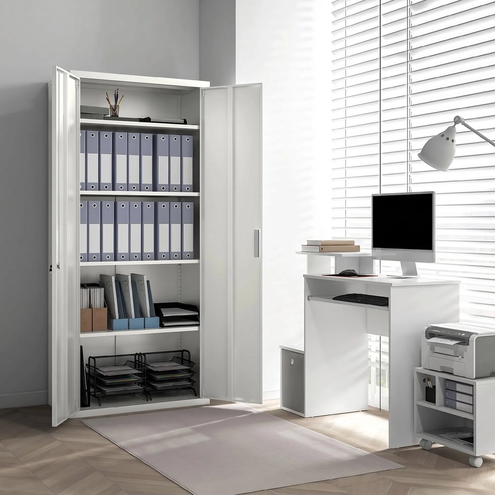HOMCOM Dulap de Depozitare pentru Birou cu 5 Niveluri, Dulap Metalic cu 2 Uși și 4 Rafturi Reglabile, 80x40x180 cm, Alb
