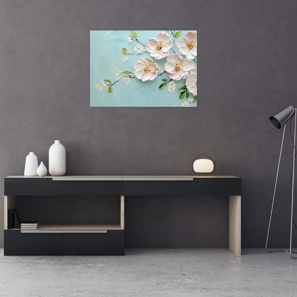 Tablou - Flori pe fundal albastru (70x50 cm)