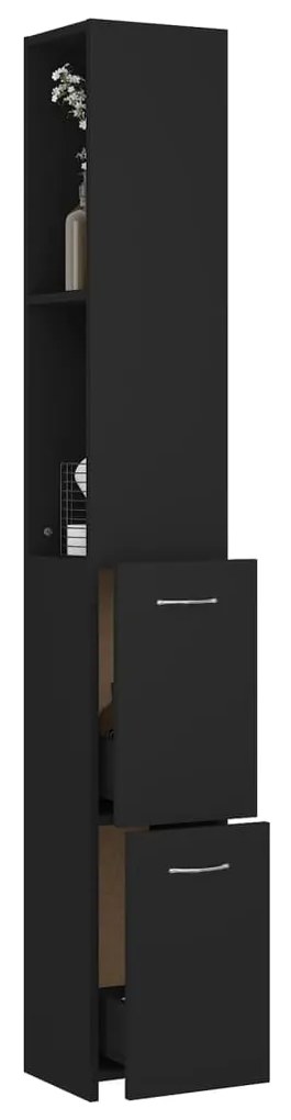 Dulap de baie, negru, 25x25x170 cm, PAL Negru, 1