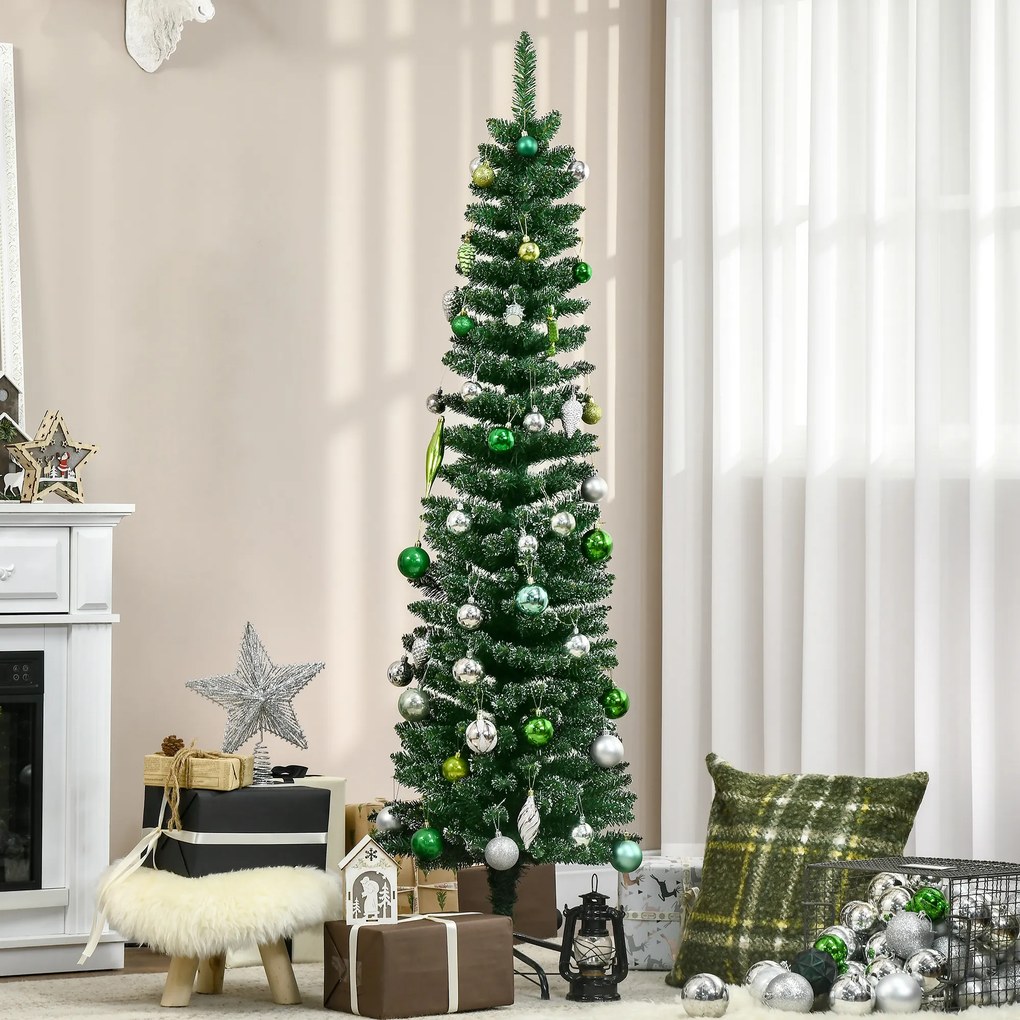 HOMCOM Brad de Crăciun Slim Nins cu 443 de Ramuri, Bază Detașabilă și Pliabilă, Ø48x165 cm, Verde | Aosom Romania