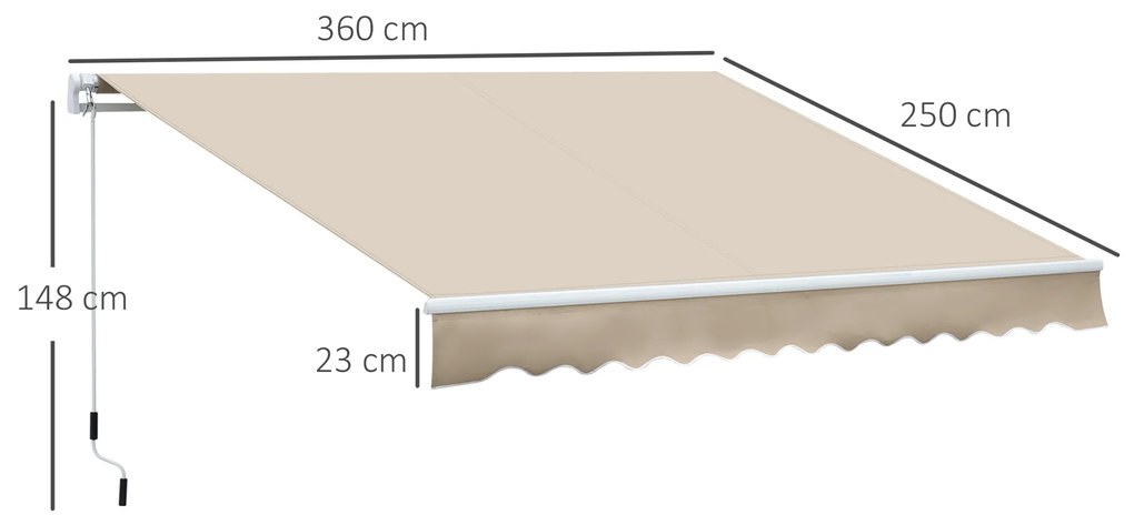 Outsunny Perdea Soare Infasurata pentru Extern in Poliester si Aluminiu, Bej, 365x250cm