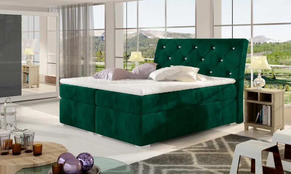 Pat tapitat, boxspring, cu spatiu pentru depozitare, 180X200 cm,Balvin 1, Eltap (Culoare: Verde)