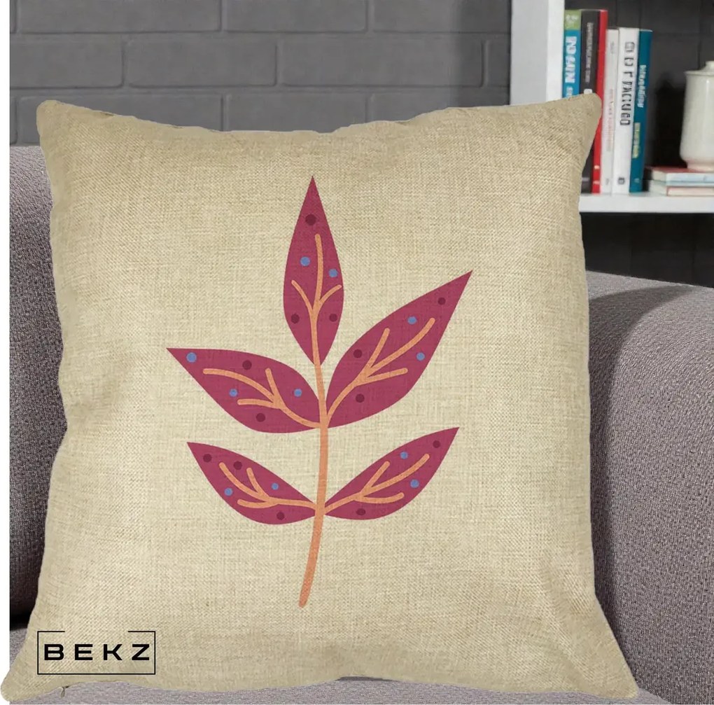 Perna Decorativa Ramura Botanica Mov, 40x40 cm, Crem, Husa Detasabila, Perna Inclusa, BEKZ®