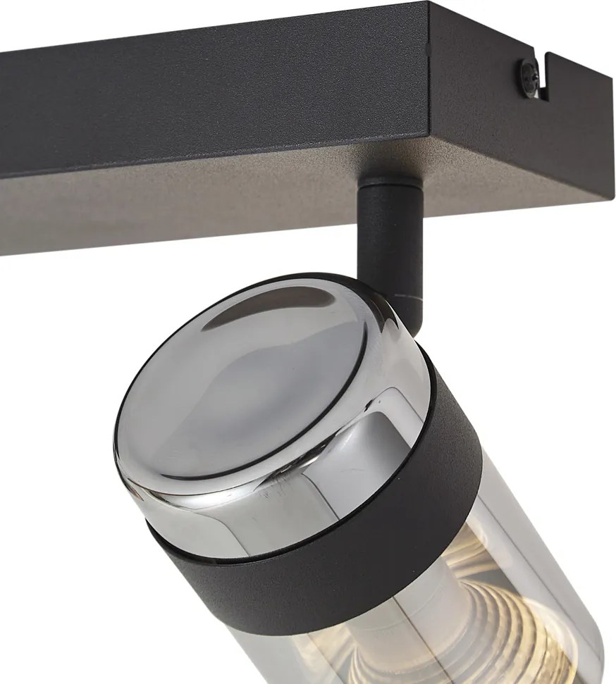 Spot de plafon negru cu sticlă fumurie cu 2 lumini rotativ și înclinabil - Gianni