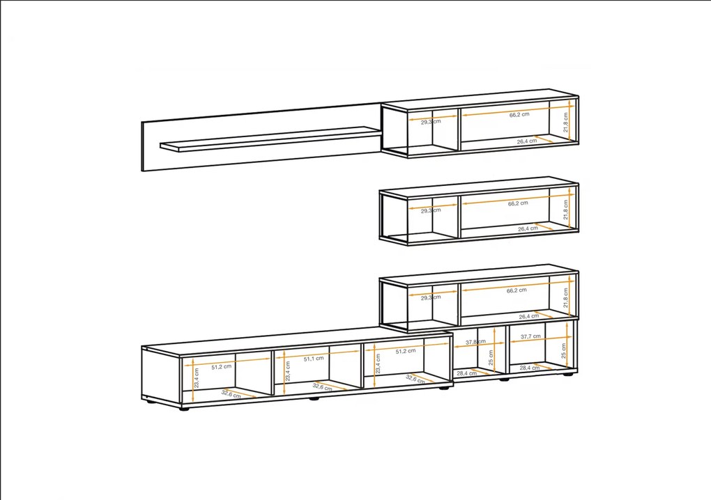 Mobila Living , usi deschidere push open prin apasare, fronturi alb lucios nuc inchis-alb , 240 cm lungime, cu vitrina, sticla securizata , lumina led