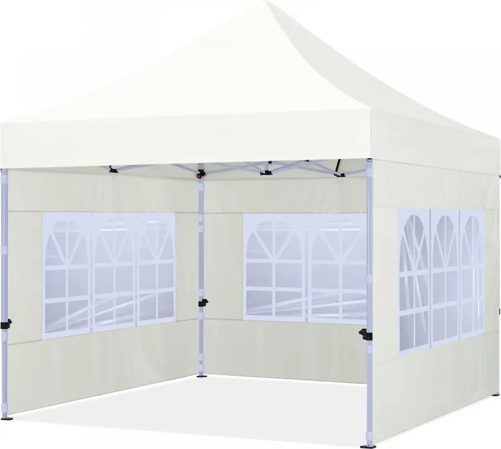 ABCCANOPY – Cort pliabil 3x3 m, înălțime reglabilă 3 trepte, pereți cu ferestre transparente, impermeabil, Bej