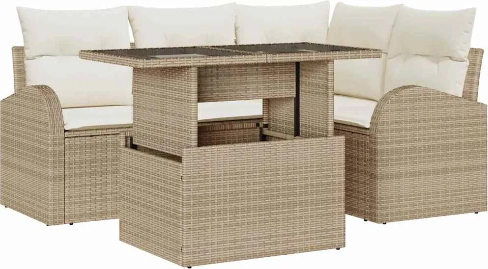vidaXL Set de canapele pentru grădină cu pernă 5 pcs Bej Rattan poli