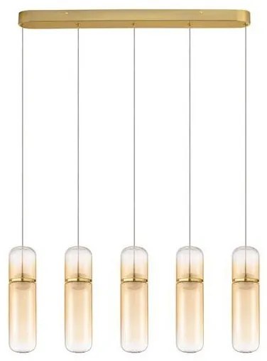 Lustra moderna cu 5 pendule LED, Metal, Auriu, Sticla, Amber, Norma
