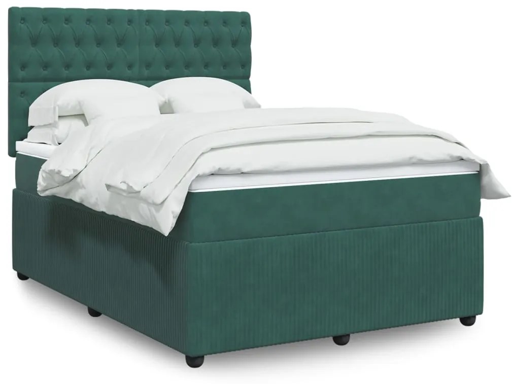 3292343 vidaXL Pat box spring cu saltea, verde închis, 140x190 cm, catifea