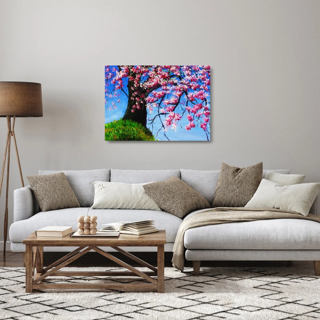 Tablou pe sticlă - Cireș înflorit - pictură (70x50 cm)
