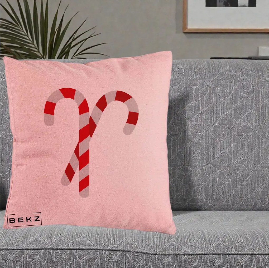 Perna Decorativa Candy Cane de Craciun, 40x40 cm, Roz, Husa Detasabila, Perna Inclusa, BEKZ®