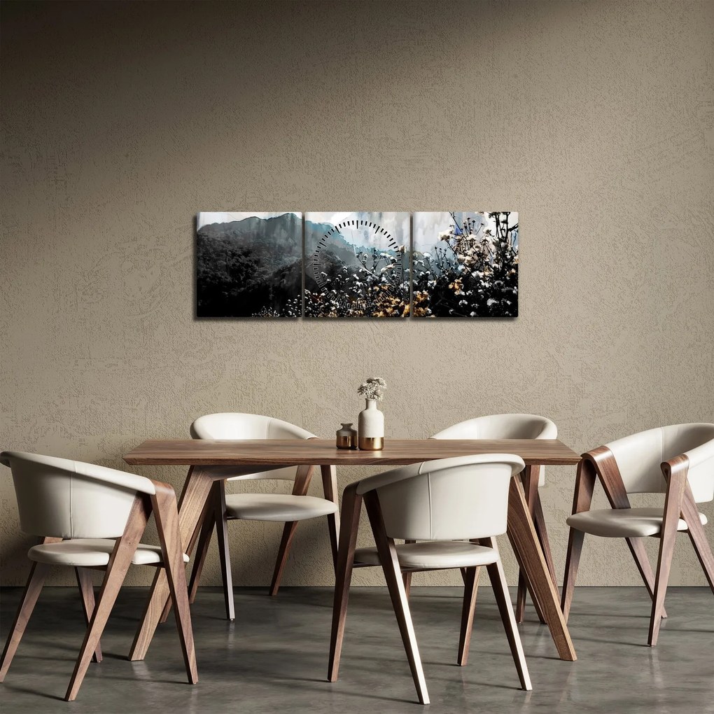 Tablou - Ilustrație de flori sălbatice (cu ceas) (90x30 cm)