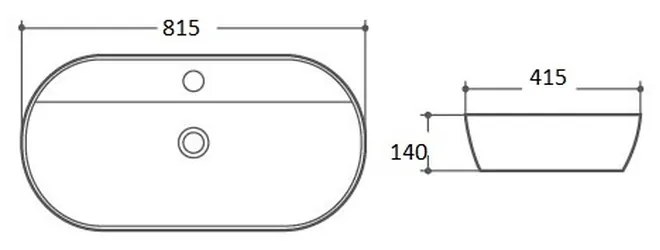 Lavoar pe blat alb lucios 80 cm, oval, Fluminia Cassandra 815x415 mm