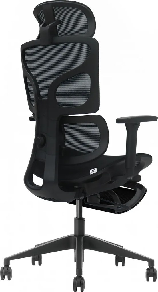 VERTEX PRO – Scaun Ergonomic Premium, Suport Lombar Dublu cu arc și reglaj al tensiunii, Cotiere 3D, Tetieră reglabilă, Șezut Glisant, Suport pentru picioare extensibil, Negru