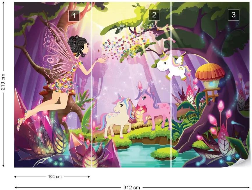 Fototapet GLIX - Unicorns And Fairies In The Forest + adeziv GRATUIT Tapet nețesute  - 312x219 cm
