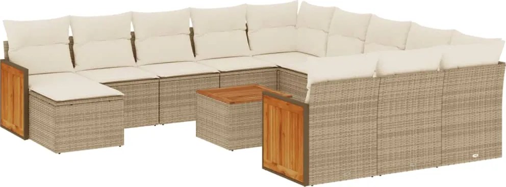 vidaXL Set canapele de grădină, 13 piese, cu perne, bej, poliratan