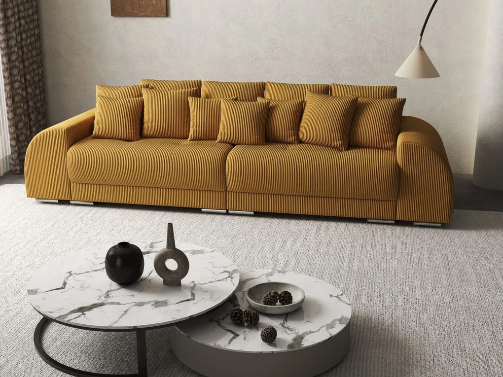 Canapea extensibilă dumonde cu 2 lăzi de depozitare si sezut confortabil din spuma high-density, Verona Zoom Mustar 310x100 cm