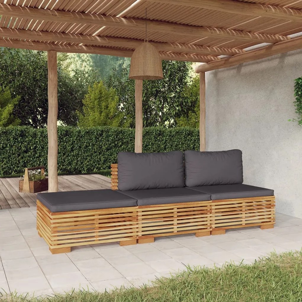 vidaXL Set mobilier grădină cu perne, 3 piese, lemn masiv de tec