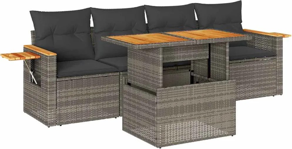 vidaXL Set canapea de grădină cu perne, 5 piese, poliratan/lemn acacia