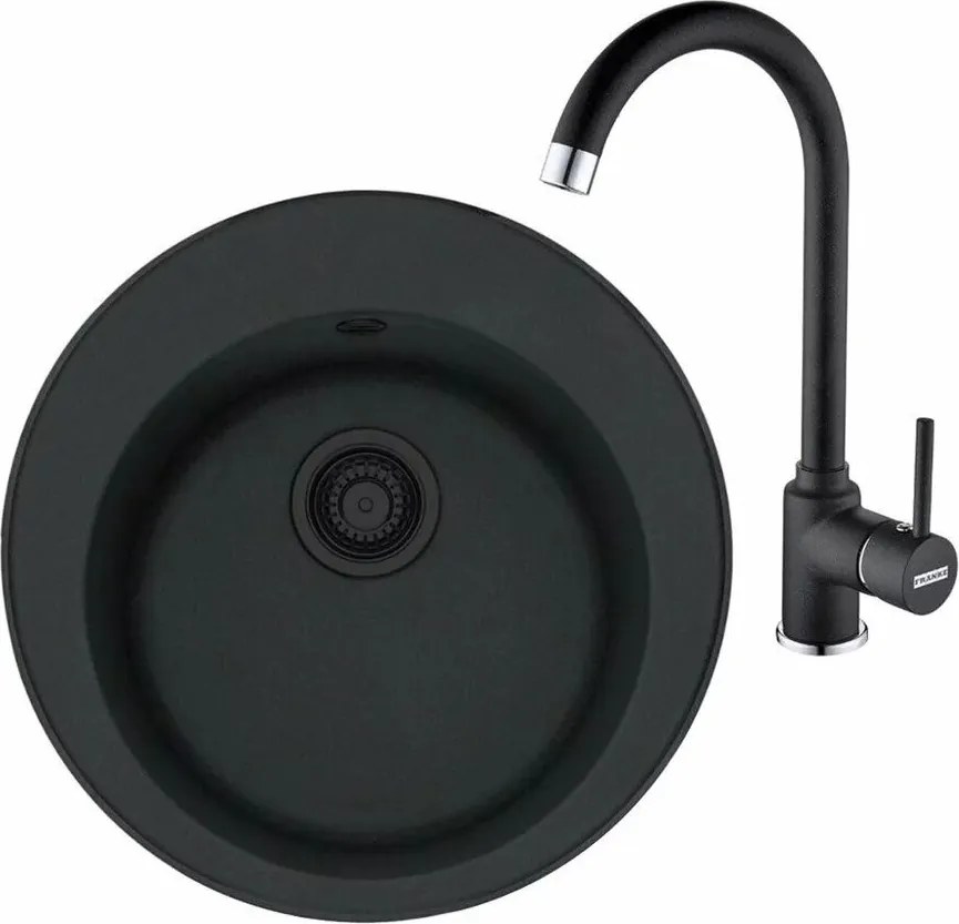 Set chiuveta bucatarie compozit Franke Rotondo VN 51 cm finisaj negru mat si baterie Pola
