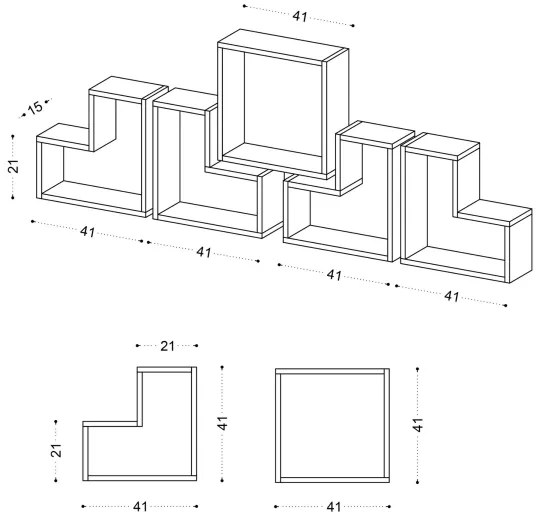 SET 5x etajeră de perete ELITRA albă