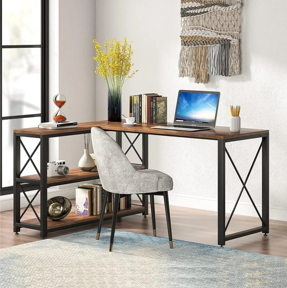 Birou Oscar,culoare nuc si negru,135+110x75 cm