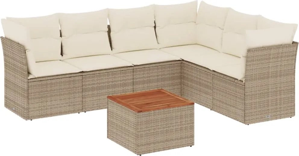 vidaXL Set canapele de grădină, 7 piese, cu perne, bej, poliratan