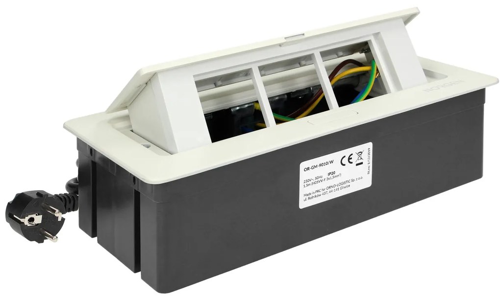 Priza incastrabila dreptunghiulara, neechipata, 6 module, cablu 1.5m, alba, Orno Norger